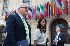 German Foreign Minister Frank-Walter Steinmeier in front of the OSCE headquarters in Vienna