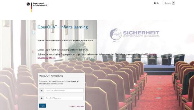 Screenshot von der Login Seite der Studienplattform der Bundesakademie für Sicherheitspolitik